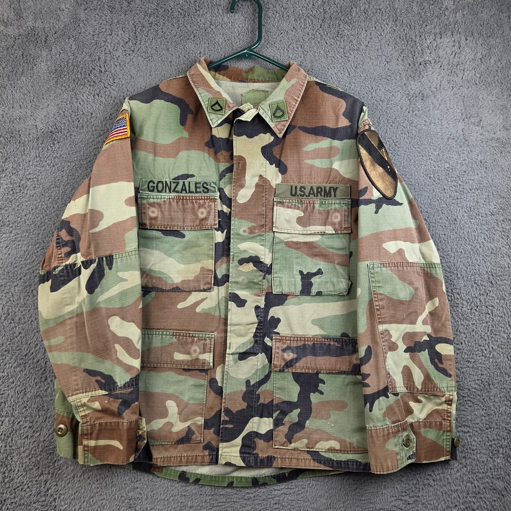 Vintage US Army 1st Cavalry Division Woodland Camo BDU Coat Medium Short Ripstop